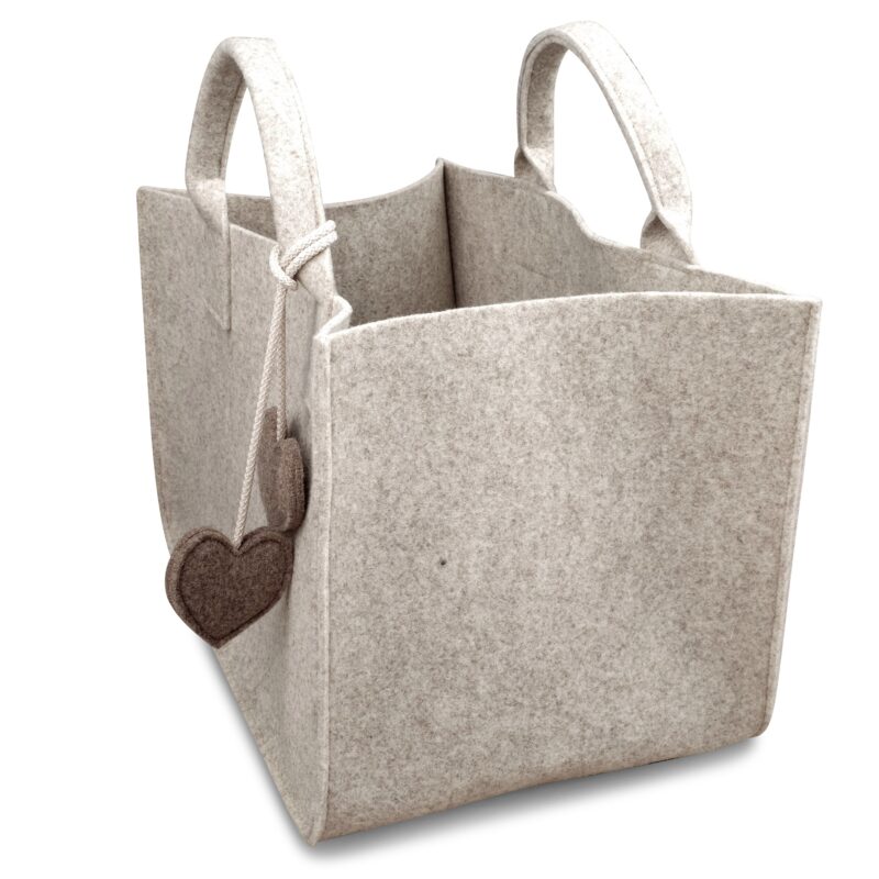 Filztasche / Filzkorb in Wolle, Kaminholztasche, Zeitungskorb – beige