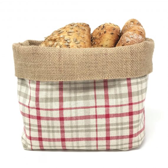 Stoff Brotkorb Mit Aufdruck - Einzugsgeschenk 'Viel Glück Im Neuen Zuhause' Mit Stickereien