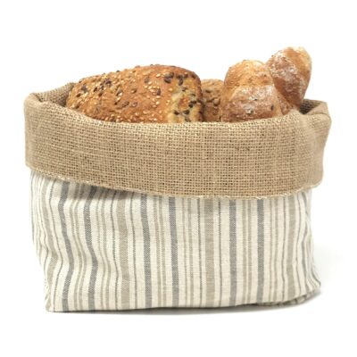 Stoff Brotkorb Brötchenkorb aus Jute und Baumwolle, Landhaus Stil, zweiseitig verwendbar, Gestreift, grau, 20 x 20 x 10 cm Stoff Brotkorb Brötchenkorb aus Jute und Baumwolle, Landhaus Stil, zweiseitig verwendbar, Gestreift, grau, 20 x 20 x 10 cm