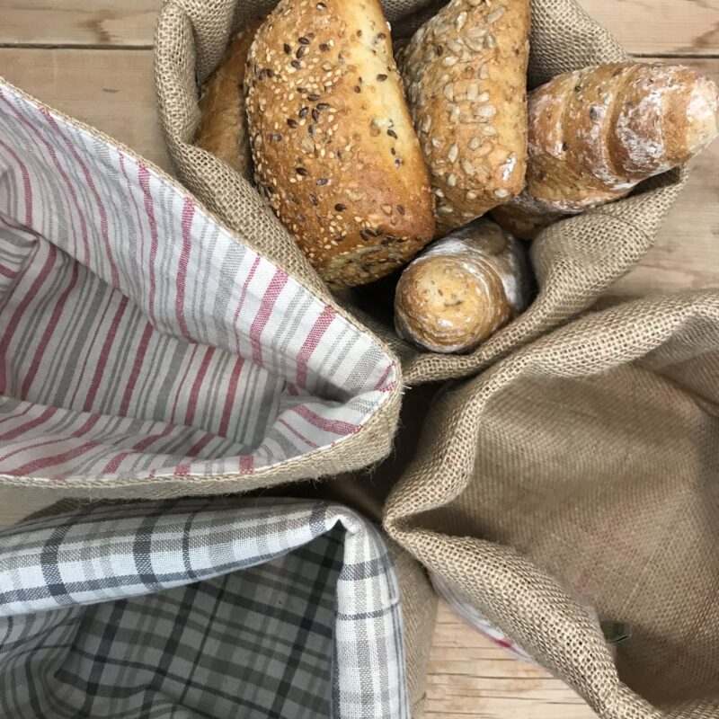 Brotkorb aus Stoff Naturfasern, Jute und Baumwollgewebe, gestreift Farbe rot