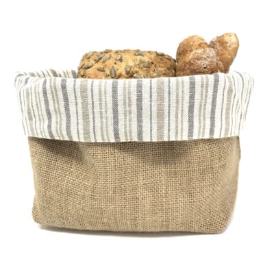 Stoff Brotkorb Brötchenkorb aus Jute und Baumwolle, Landhaus Stil, zweiseitig verwendbar, Gestreift, grau, 20 x 20 x 10 cm Stoff Brotkorb Brötchenkorb aus Jute und Baumwolle, Landhaus Stil, zweiseitig verwendbar, Gestreift, grau, 20 x 20 x 10 cm