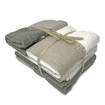 Landhaus Handtuch-Set in Frotte mit Leinenborte, 2x Handtücher + 2x Gästetücher, Farbe Taupe und Weiß