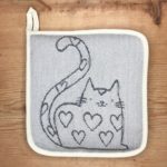 Geschirrtuch mit Katzenmotiv, beige, 43×65