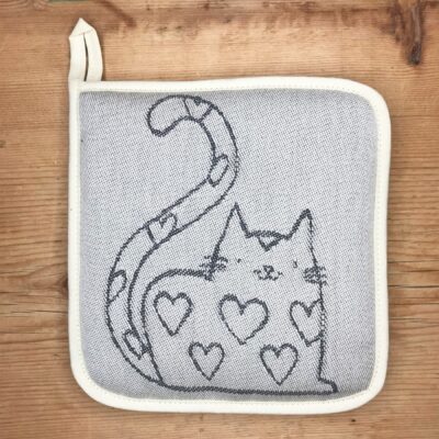 Topflappen mit Katzenmotiv, 18×18 cm, Farbe Grau