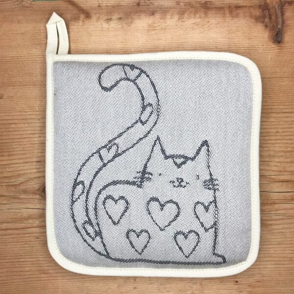 Topflappen mit Katzenmotiv, 18×18 cm, Farbe Grau