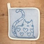 Topflappen mit Katzenmotiv, 18×18 cm, Farbe Grau