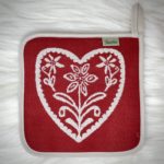 Brotkorb – Stoff – Brötchenkorb – Tirol, alpenländisches Landhaus Stil, für Aufbewahrung von Brot und Gebäck,- Hirsche und Herz mit Edelweiß, Farbe Rot