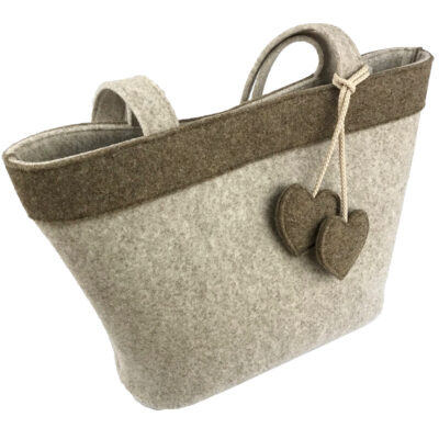 Filz-Schultertasche Sandy mit Reißverschluss, mit Herzmotiv, Farbe beige Filz-Schultertasche Sandy mit Reißverschluss, mit Herzmotiv, Farbe beige