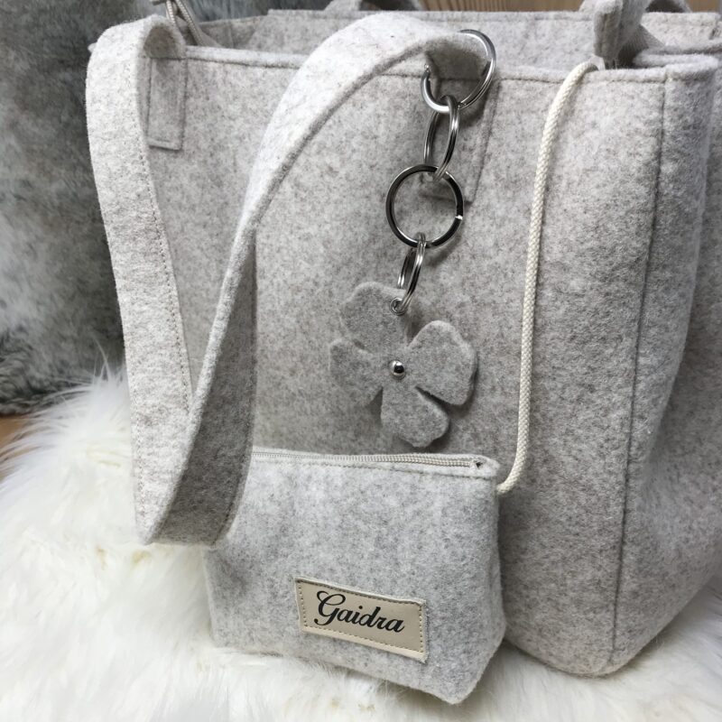 Filztasche Damentasche, Alpenstil chic, aus echtem Wollfilz, „Marghy“, Farbe beige