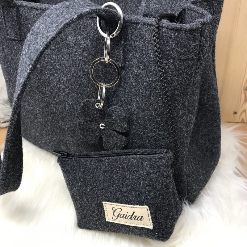 Filztasche Damentasche, Alpenstil chic, aus echtem Wollfilz, „Marghy“, Farbe schwarz – anthrazit