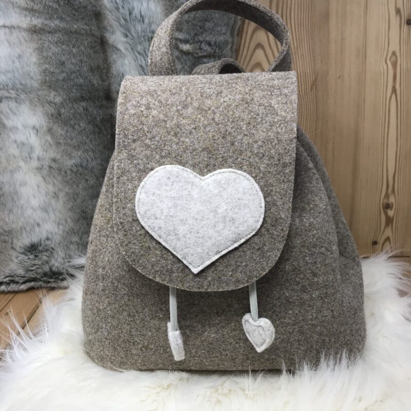 Filzrucksack Wanderrucksack, Alpenstil chic, aus aus echtem Filz, „Erica“, Farbe braun