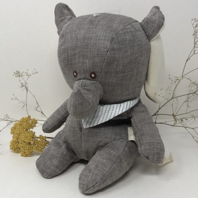 Elefant Stofftier „sweet abbas“ aus Naturstoff Leinen, weicher Kuscheltier, Baby- und Kinderspielzeug, Farbe grau