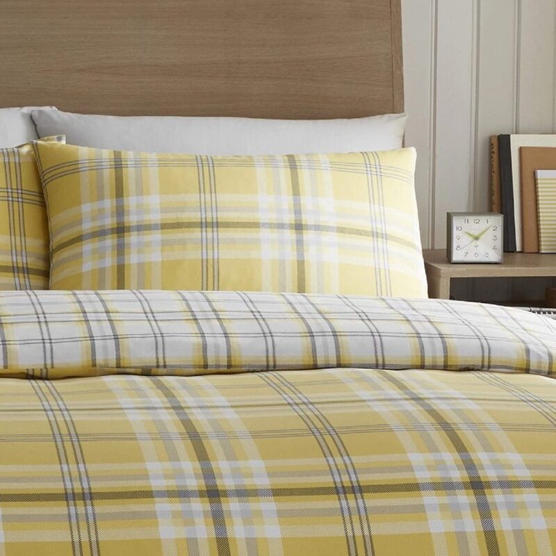 Bettwäsche Catherine Lansfield Kelso, tartan kariert im Landhausstil für Doppelbett, gelb