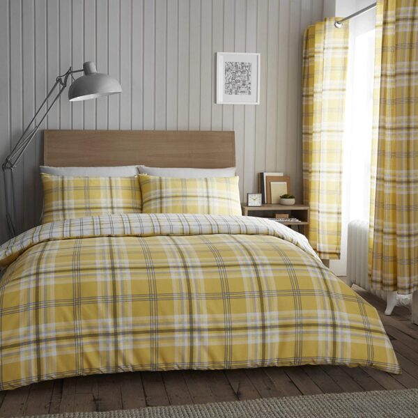 Bettwäsche Catherine Lansfield Kelso, tartan kariert im Landhausstil für Doppelbett, gelb