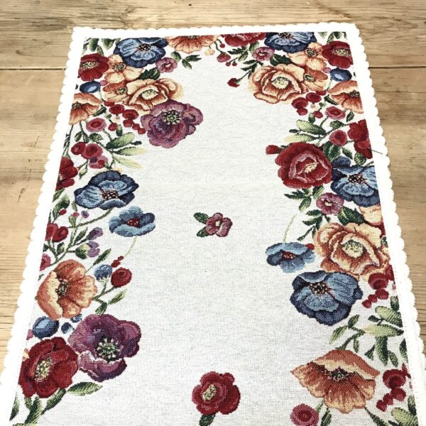 Laufmaschenstreifen aus shabby chic Koboldstoff, mit Blumen 2, 40×100 cm, v-rose