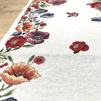 Laufmaschenstreifen aus shabby chic Koboldstoff, mit Blumen 2, 40×100 cm, v-rose