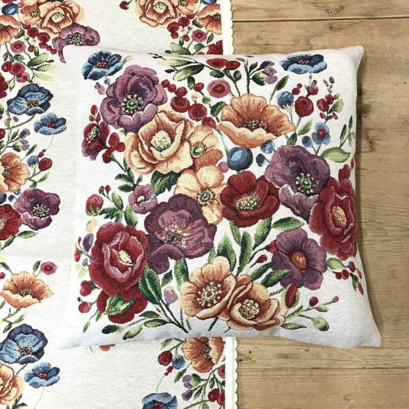 Laufmaschenstreifen aus shabby chic Koboldstoff, mit Blumen 2, 40×100 cm, v-rose