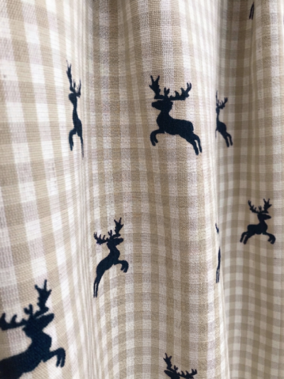 Vorhang nach Maß, Hirsche kariert schwarz und grün, alpiner Landhausstil, Meterware
