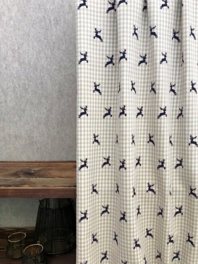 Vorhang nach Maß, Hirsche kariert schwarz und grün, alpiner Landhausstil, Meterware