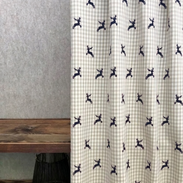 Vorhang nach Maß, Hirsche kariert braun, alpiner Landhausstil, Meterware