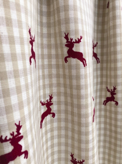 Vorhänge nach Maß, mit Hirschen kariert, Landhausstil Country, rot beige, Meterware