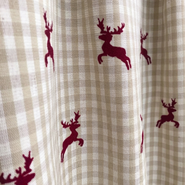 Vorhänge nach Maß, mit Hirschen kariert, Landhausstil Country, rot beige, Meterware