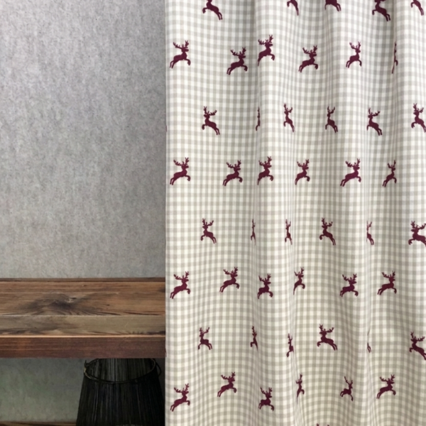Vorhänge nach Maß, mit Hirschen kariert, Landhausstil Country, rot beige, Meterware