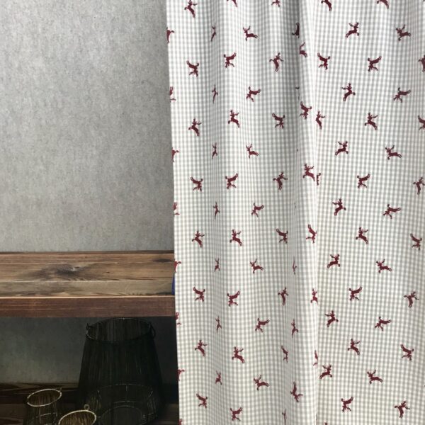 Vorhänge nach Maß, mit Hirschen kariert, Landhausstil Country, rot beige, Meterware