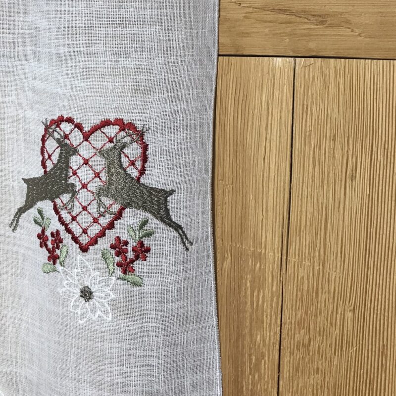 Scheibengardine Hirsch & Herz im Tiroler Landhausstil, Bestickt, Höhe 35 cm – 6357