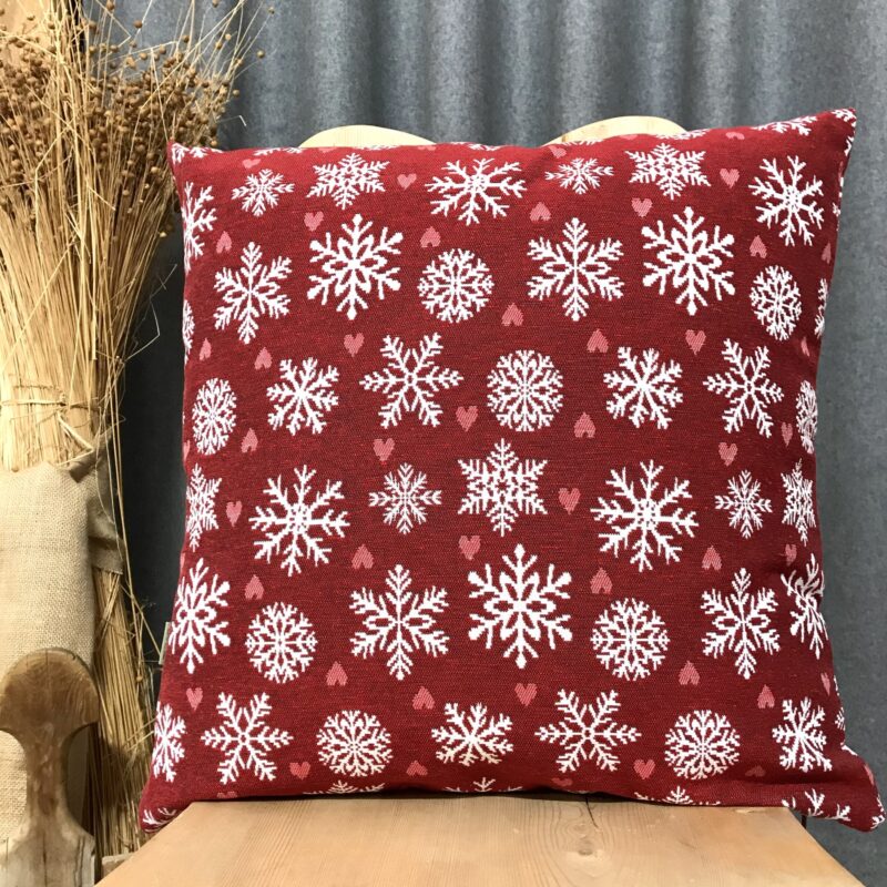 Kissen mit Schneeflocken Schneekristalle, Weihnachten, 44×44 cm, Farbe rot