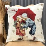 Kissen mit Kinder und Winterlandschaft, Weihnachten, Winter, 35×50 cm