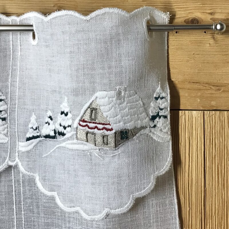 Scheibengardine Weihnachten mit Winterlandschaft, bestickt, im festlichen Landhausstil, M-7079
