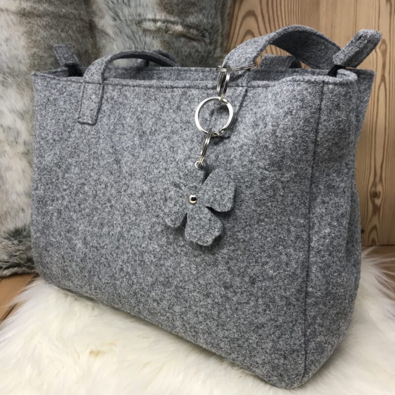 Filztasche Damentasche, Alpenstil chic, aus echtem Wollfilz, “Marghy”, Farbe grau