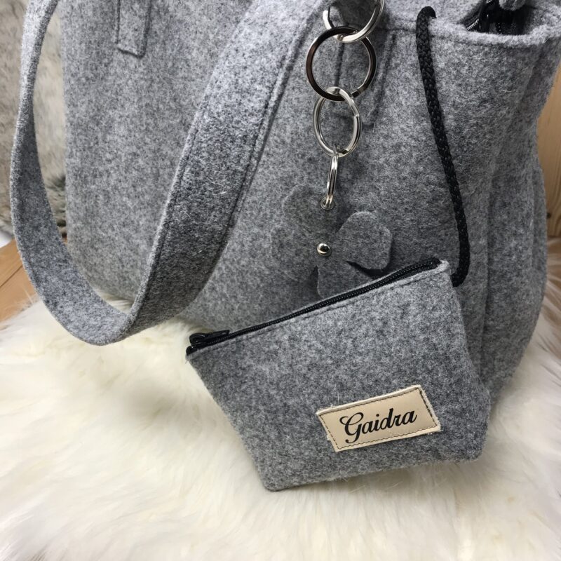 Filztasche Damentasche, Alpenstil chic, aus echtem Wollfilz, “Marghy”, Farbe grau