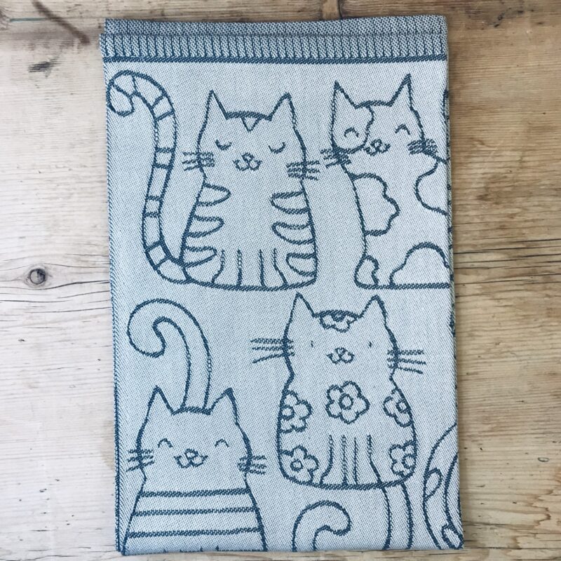 Geschirrtuch mit Katzen Motiv, grau, 100% Baumwolle, 43×65 cm