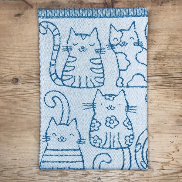 Geschirrtuch mit Katzen Motiv, blau, 100% Baumwolle, 43×65 cm