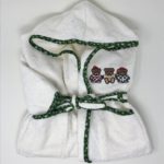 Kinderbademantel mit Kapuze und Taschen, Stickmuster Bären,  von 1 bis 6 Jahren, 100% Baumwolle Frottee, Farbe Rot