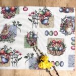 Tischset Ostern Platzdeckchen mit Ostereier und Osterhase, Gobelin Stoff