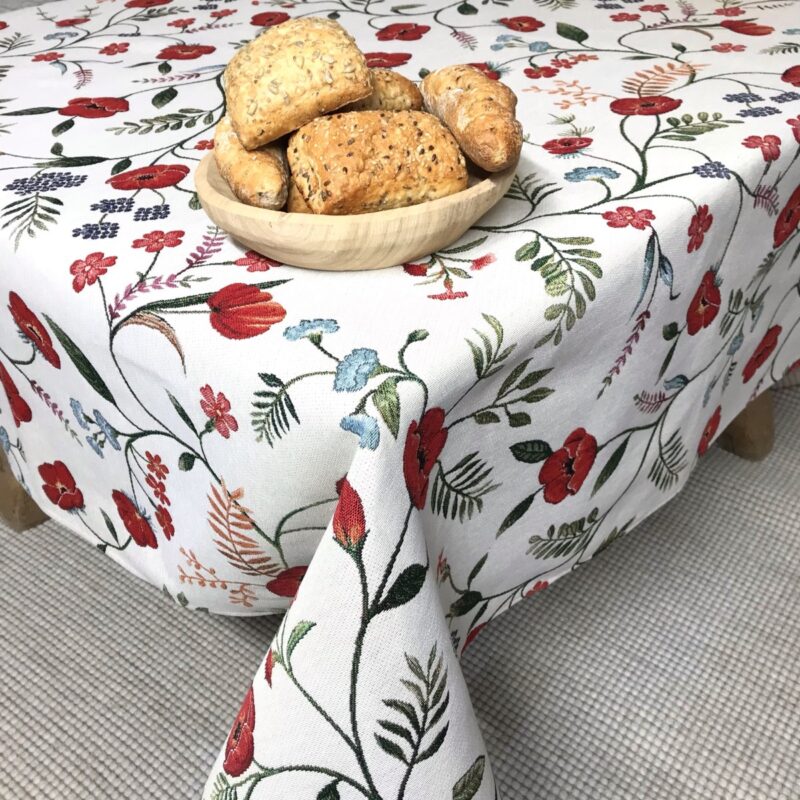 Tischdecke mit Blumen, Dekostoff Meterware Gobelin, Läufer Mitteldecke und Tasche