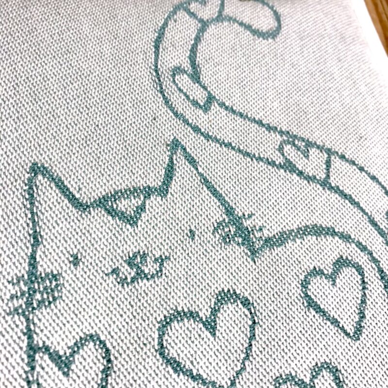 Topflappen mit Katze, 18×18 cm, Farbe Türkis