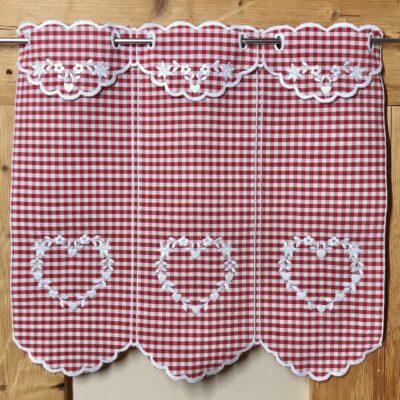 Vorhang mit roten Karos, bestickter Tiroler Landhausstil, besticktes Herz, für Küche, Bad, Schlafzimmer – 7153 bis Farbe 19