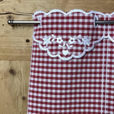 Vorhang mit roten Karos, bestickter Tiroler Landhausstil, besticktes Herz, für Küche, Bad, Schlafzimmer – 7153 bis Farbe 19