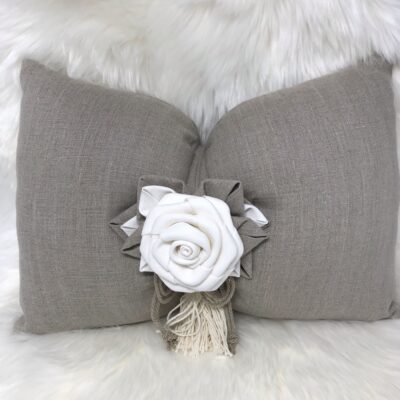 Leinen Kissen Kissen aus Leinen im Shabby Chic Stil, mit Deko Rose