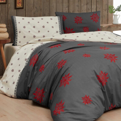 Bettwäsche mit Edelweiss, für Doppelbett und Einzelbett, bordeaux beige doubleface, BRAIES