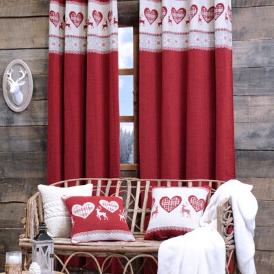 Vorhang Chenille mit Herzen Bordüre, Farbe grau, 135×260 mit Ösen