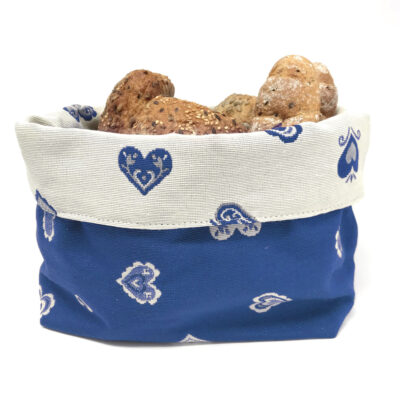 Brotkorb im Landhausstil aus Stoff, zweiseitig mit Herzen-Motiven Farbe blau