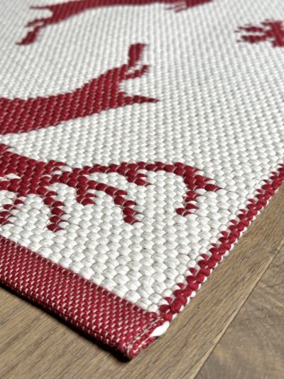 Teppich mit Weihnachtsmotiv, HIRSCHE UND SHCNEEFLOCKEN, Doubleface Rot und Beige