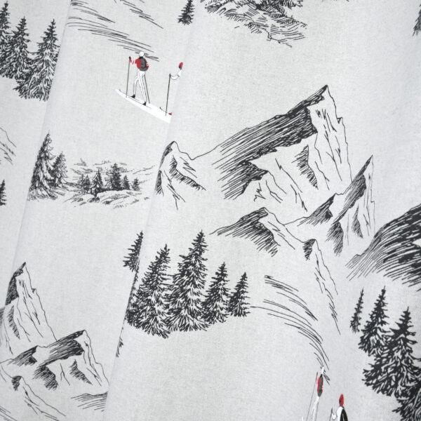 Vorhang mit Berg-, Skifahrer- und Winterlandschaftsmotiv, MONTETS 135×240 mit Ösen