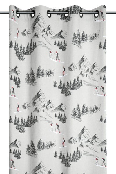 Vorhang mit Berg-, Skifahrer- und Winterlandschaftsmotiv, MONTETS 135×240 mit Ösen