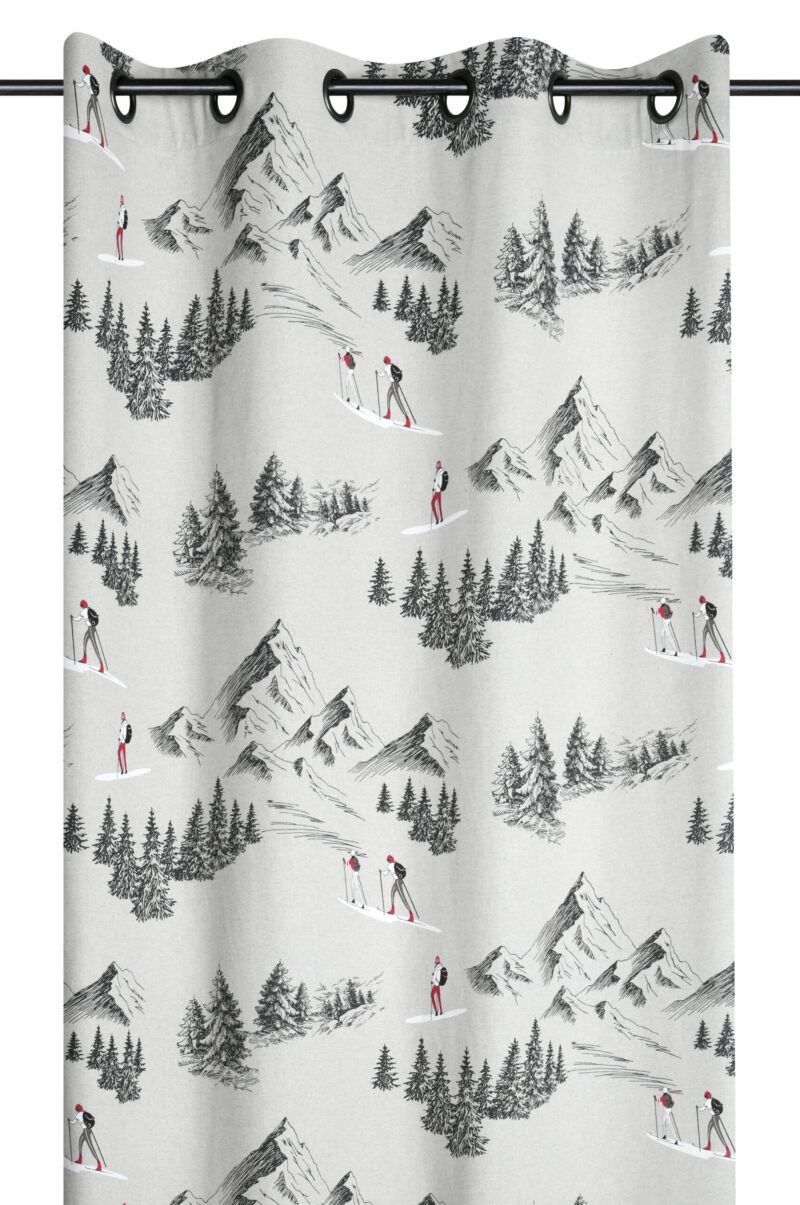 Vorhang mit Berg-, Skifahrer- und Winterlandschaftsmotiv, MONTETS 135×240 mit Ösen